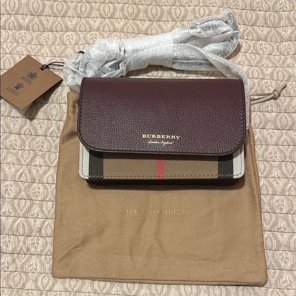 Burberry Handbags - Burberry Burgundy Leather & Vintage Check Mini Crossbody